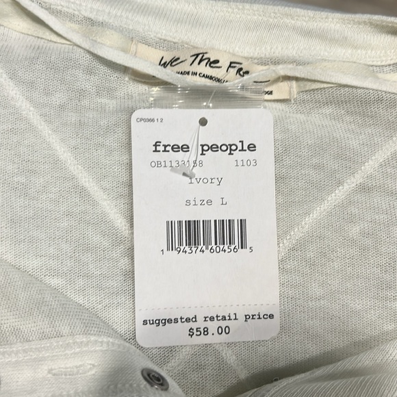 FREE PEOPLE WE THE FREE Women’s Kia Button Front Henley Ivory Large‎ NWT - Picture 7 of 8